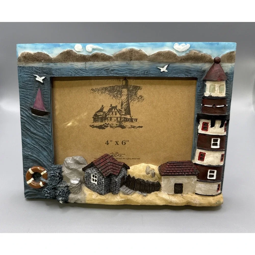 VTG Lighthouse Beach Nautical Summer Theme Resin Small Picture Frame 4x6 / Y2K